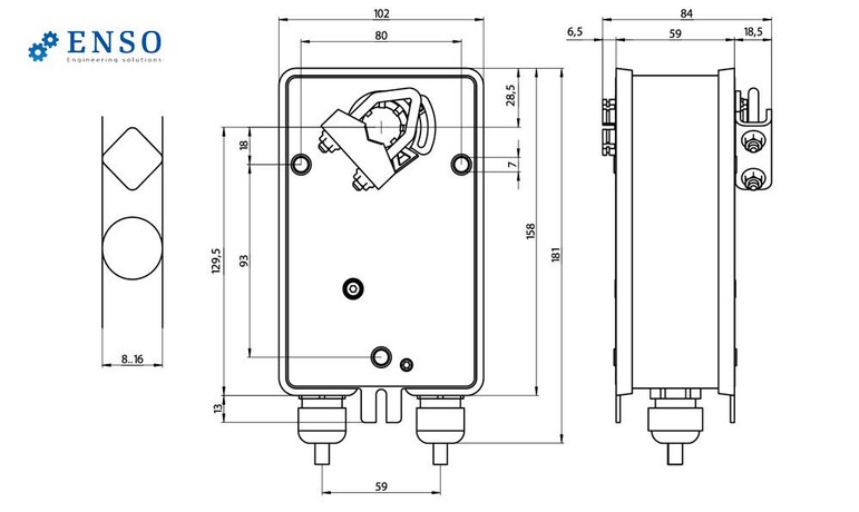Электропривод ENSO LAB R-LM230 — габаритные размеры, мм